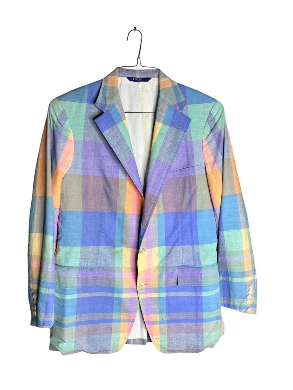 Rare Vintage Polo by Ralph Lauren Plaid Blazer Pre-1976 Union Made Stained